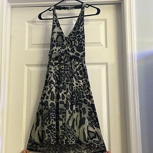 Cristinalove Gray and Black Leopard Halter Midi Dress